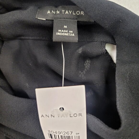 Ann Taylor Lined Black Lace Halter Top Bow Tie Back Buttoned Keyhole Medium - Picture 6 of 9